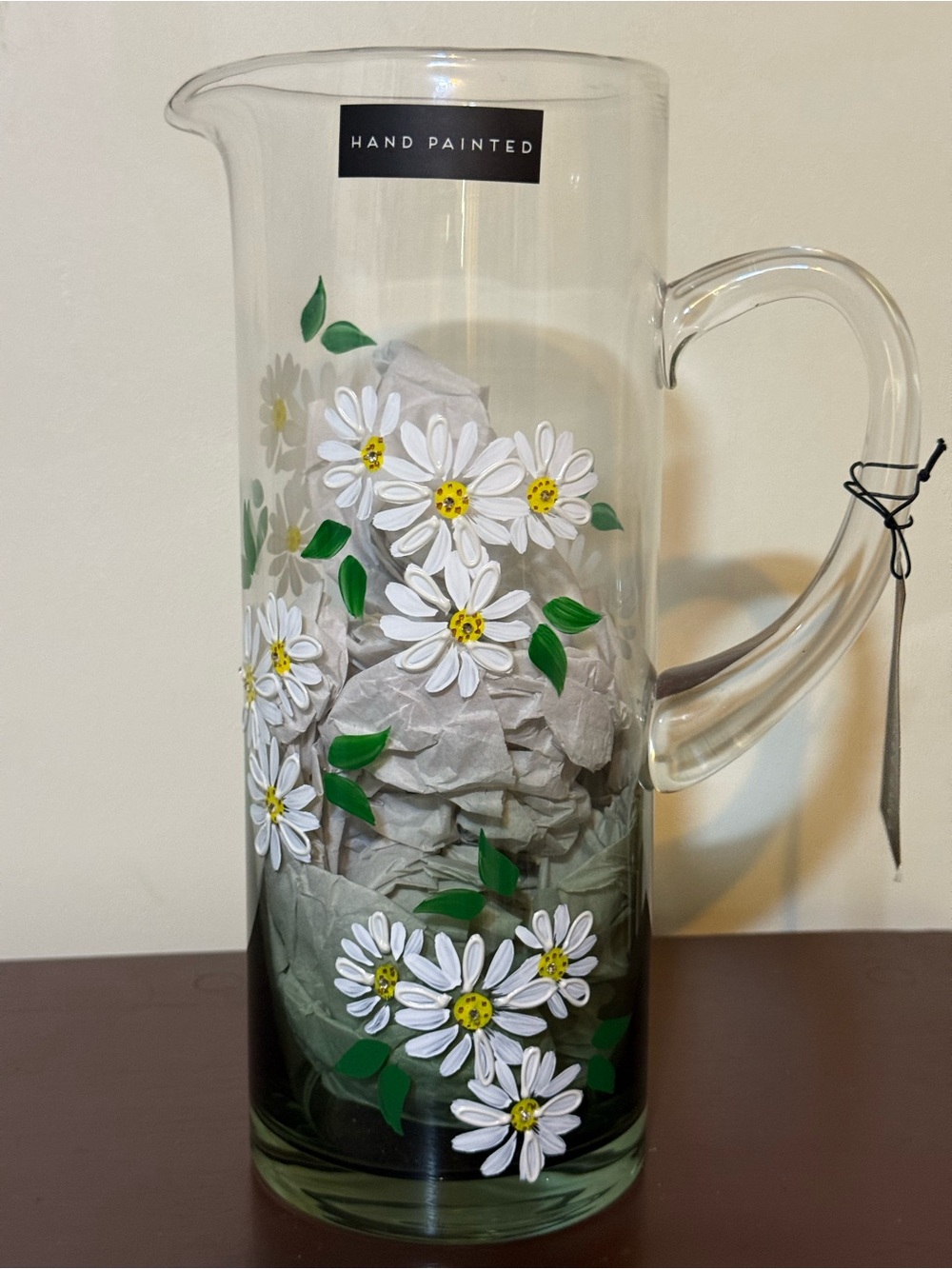 Dwell Studio Clear hand painted Daisy Glass Pitcher